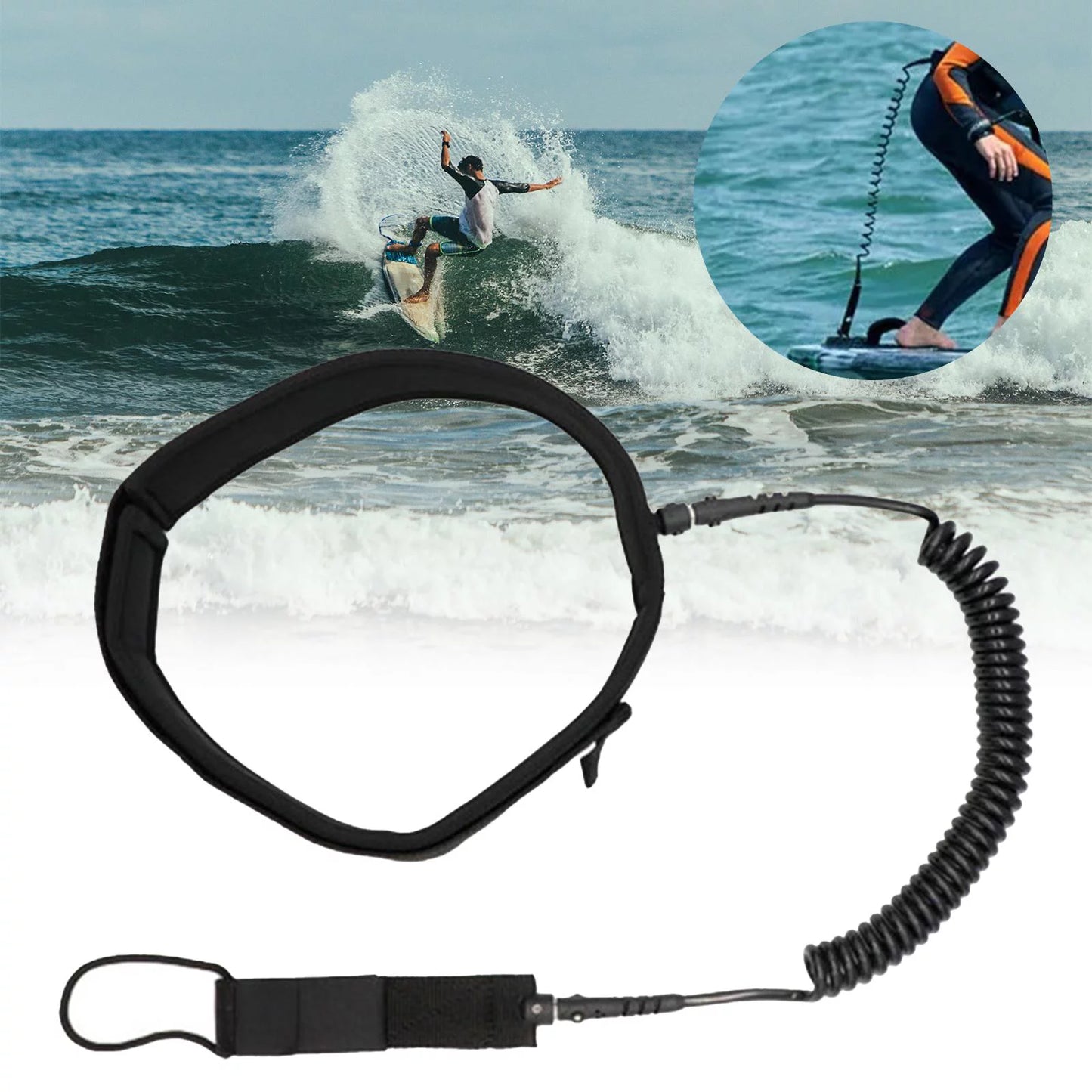 Surfboard Leash Coiled Surfing Leash Paddle Board Waist Belt Surf Leash for Water Sports Stand up Paddleboard, Shortboard, Skimboard, Longboard 10FT