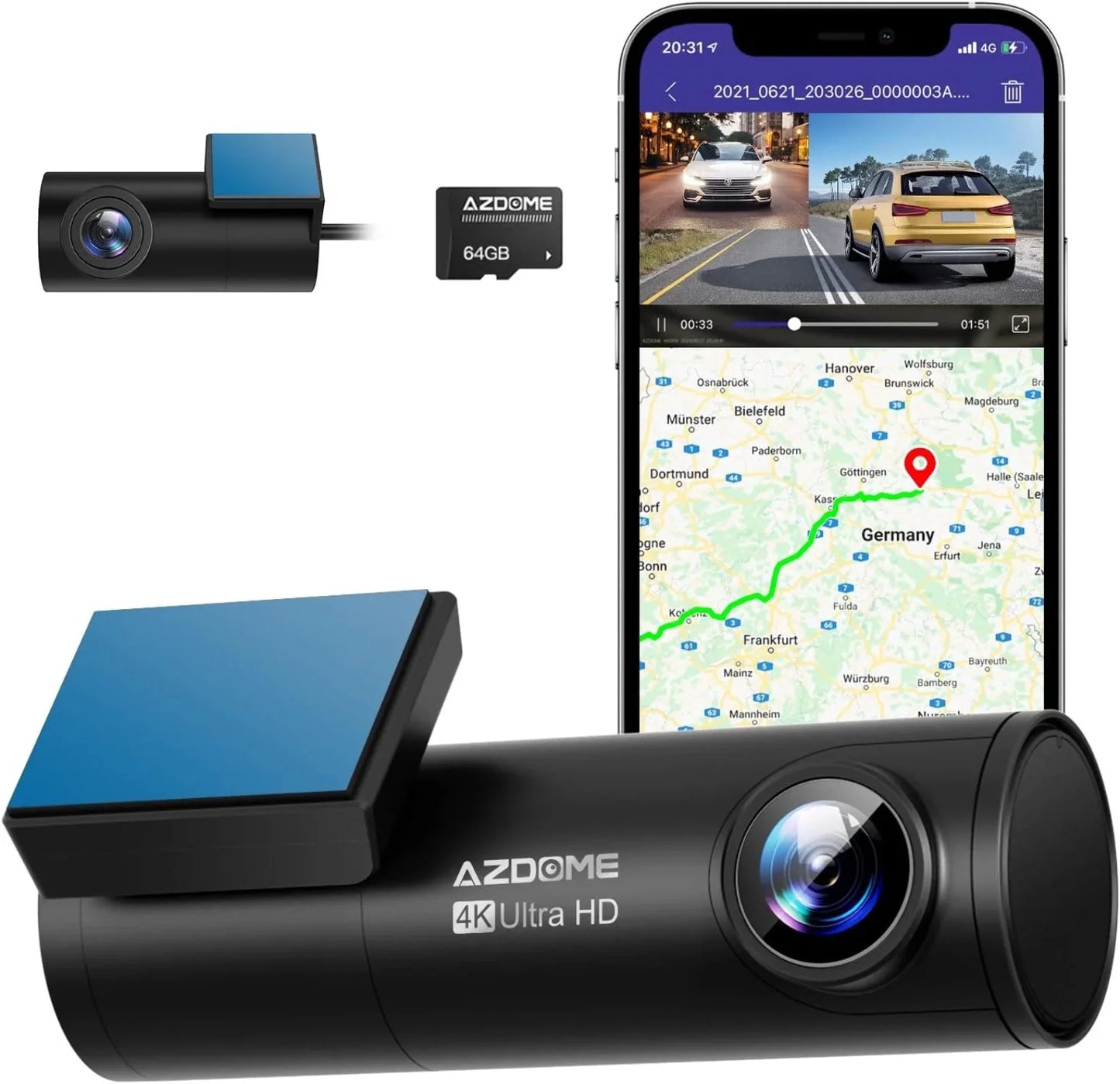 AZDOME Front and Rear Dash Cam