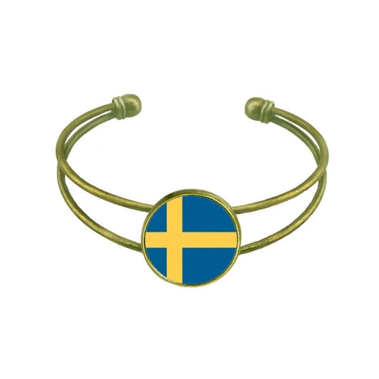 Sweden National Flag Europe Country Bracelet Bangle Retro Open Cuff Jewelry