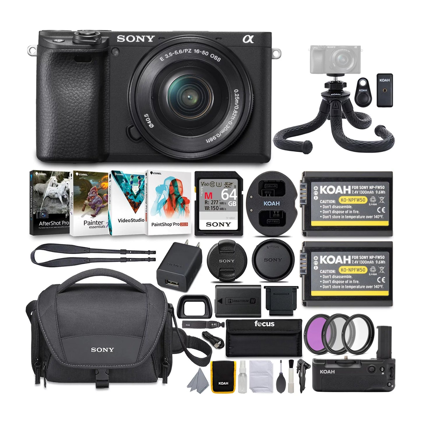 Sony ILCE6400L/B Mirrorless Digital Camera with 16-50mm (Black) Holiday Bundle