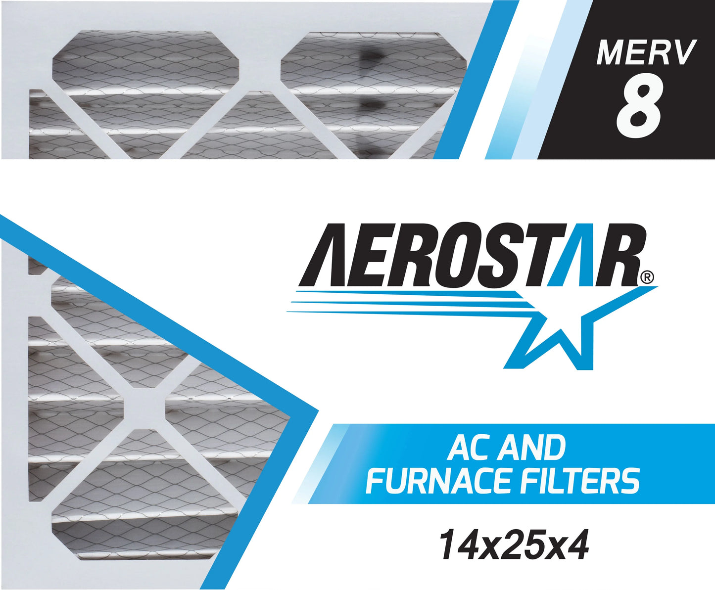 Aerostar 14x25x4 MERV 8, Pleated Air Filter, 14 x 25 x 4, Box of 6, Made in the USA