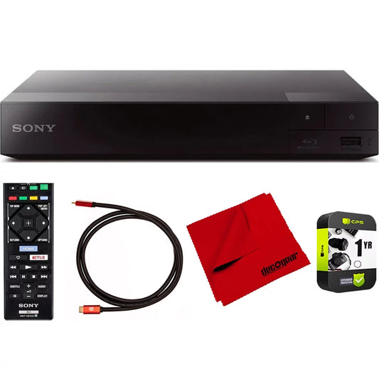 Sony BDP-S3700 Streaming Blu-ray Disc Player with Wi-Fi and Dolby TrueHD Audio Bundle With Deco Gear 6 ft High Speed HDMI 2.0 Cable and Microfiber TV Screen Cloth