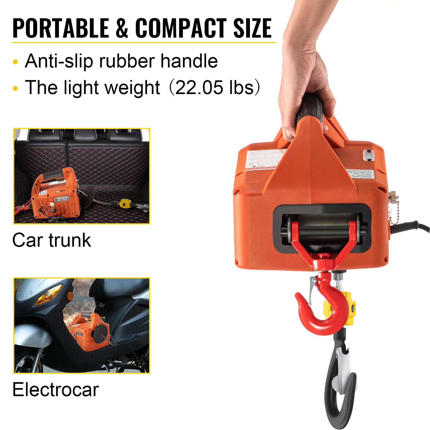 VEVOR 3-in-1 Portable Electric Winch, 1500W 110V Power Electric Hoist Winch, 1100lbs Electric Hoist Winch Crane for Lifting Towing