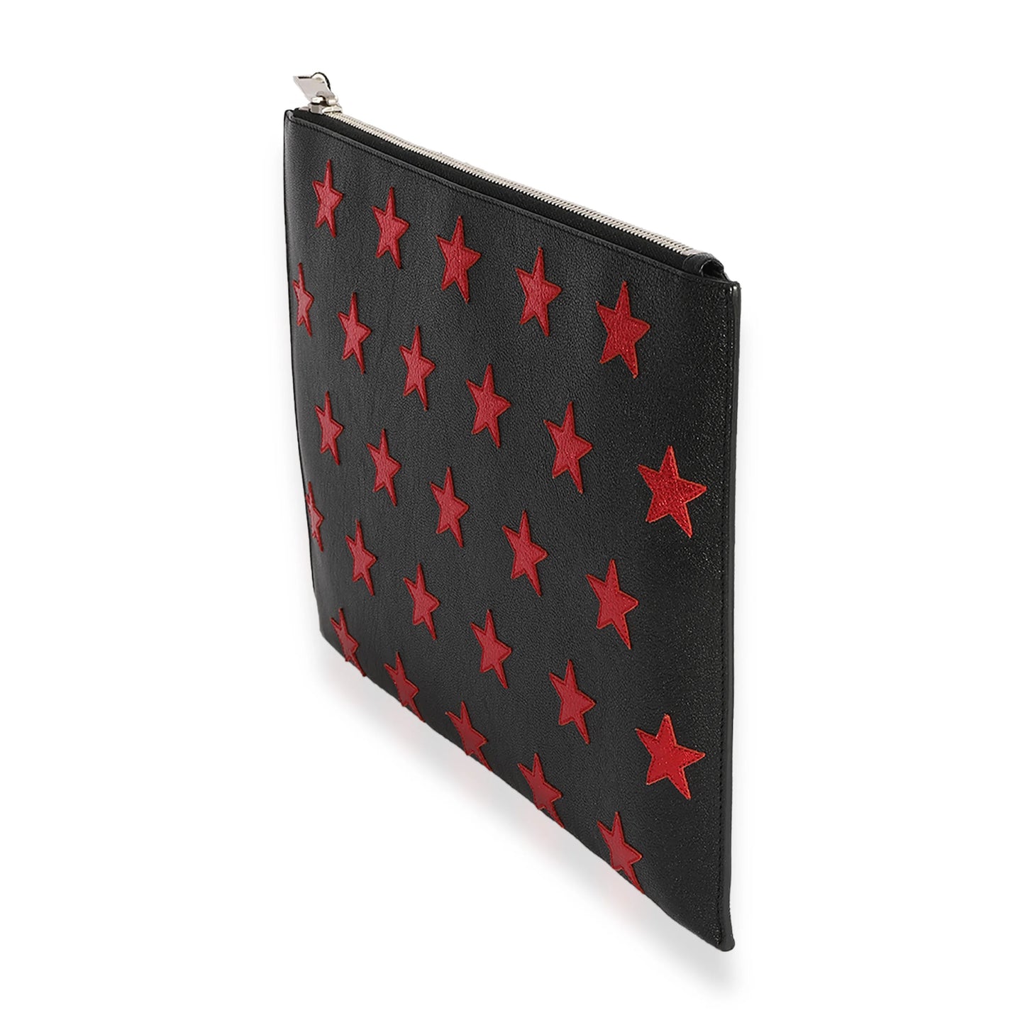 Saint Laurent Black & Red Leather Star Clutch Pre-Owned