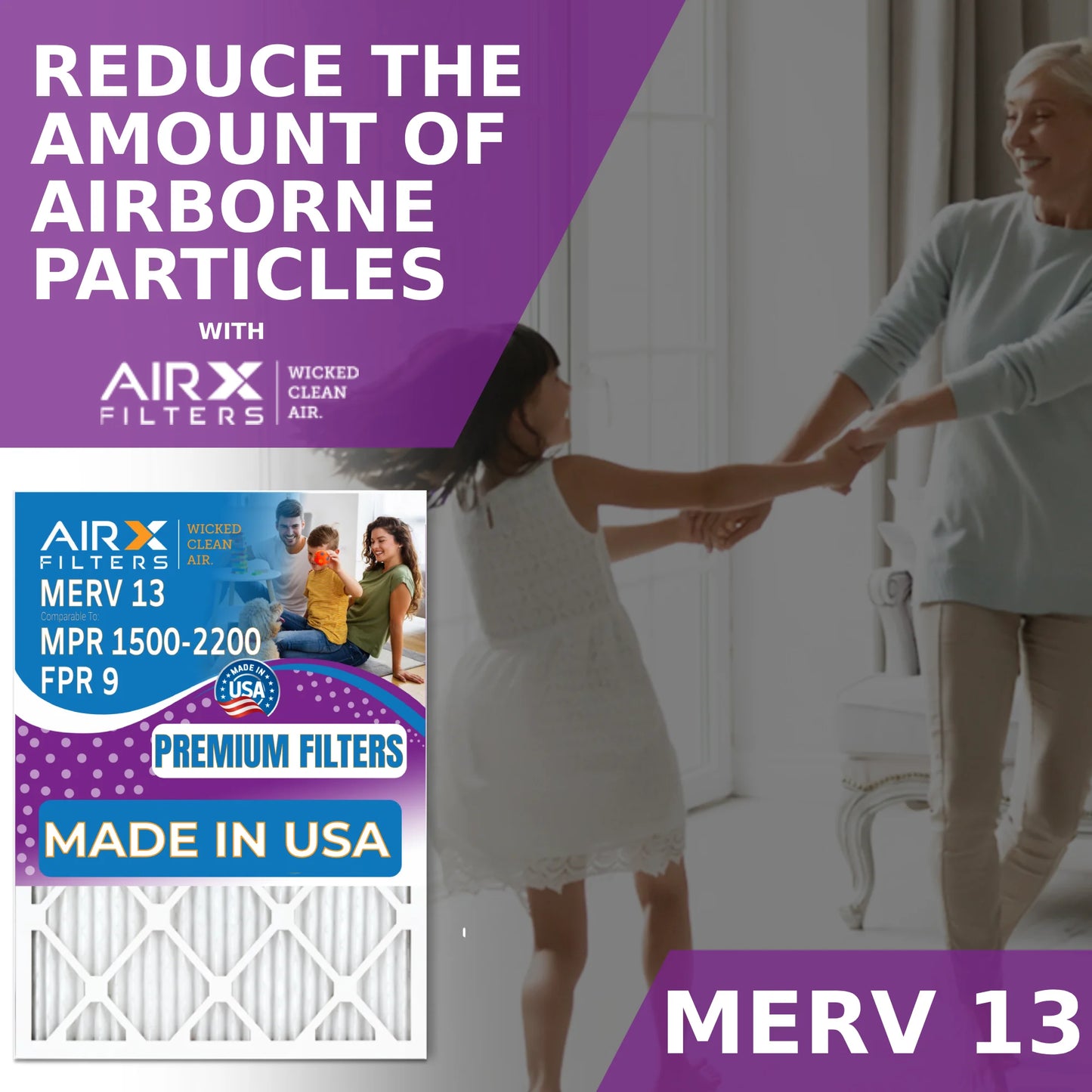 15x20x2 Air Filter MERV 13 Comparable to MPR 1500 - 2200 & FPR 9 Electrostatic Pleated Air Conditioner Filter 6 Pack HVAC AC Premium USA Made 15x20x2 Furnace Filters by AIRX FILTERS WICKED CLEAN AIR.