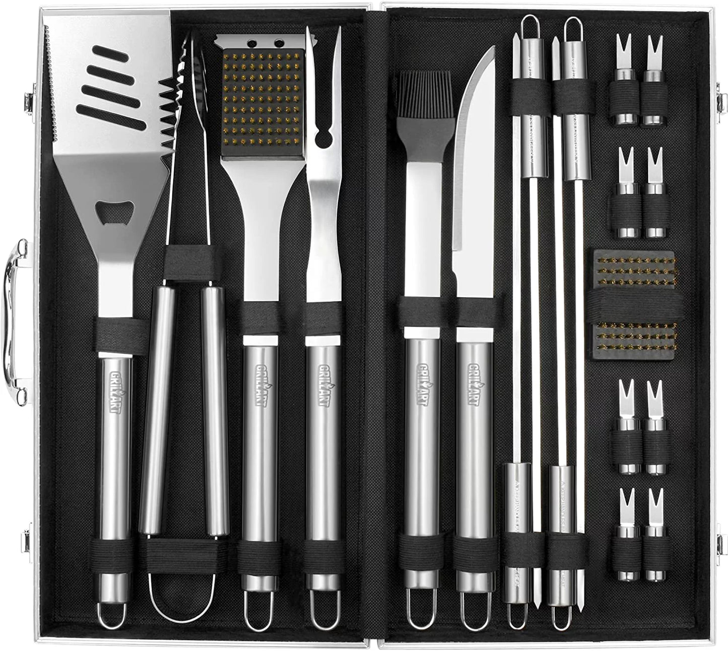 BBQ Grill Utensil Tools Set Reinforced BBQ Tongs 19-Piece Stainless-Steel Barbecue Grilling Accessories with Aluminum Storage Case -Complete Outdoor Grill Kit for Dad, Birthday Gift for Man