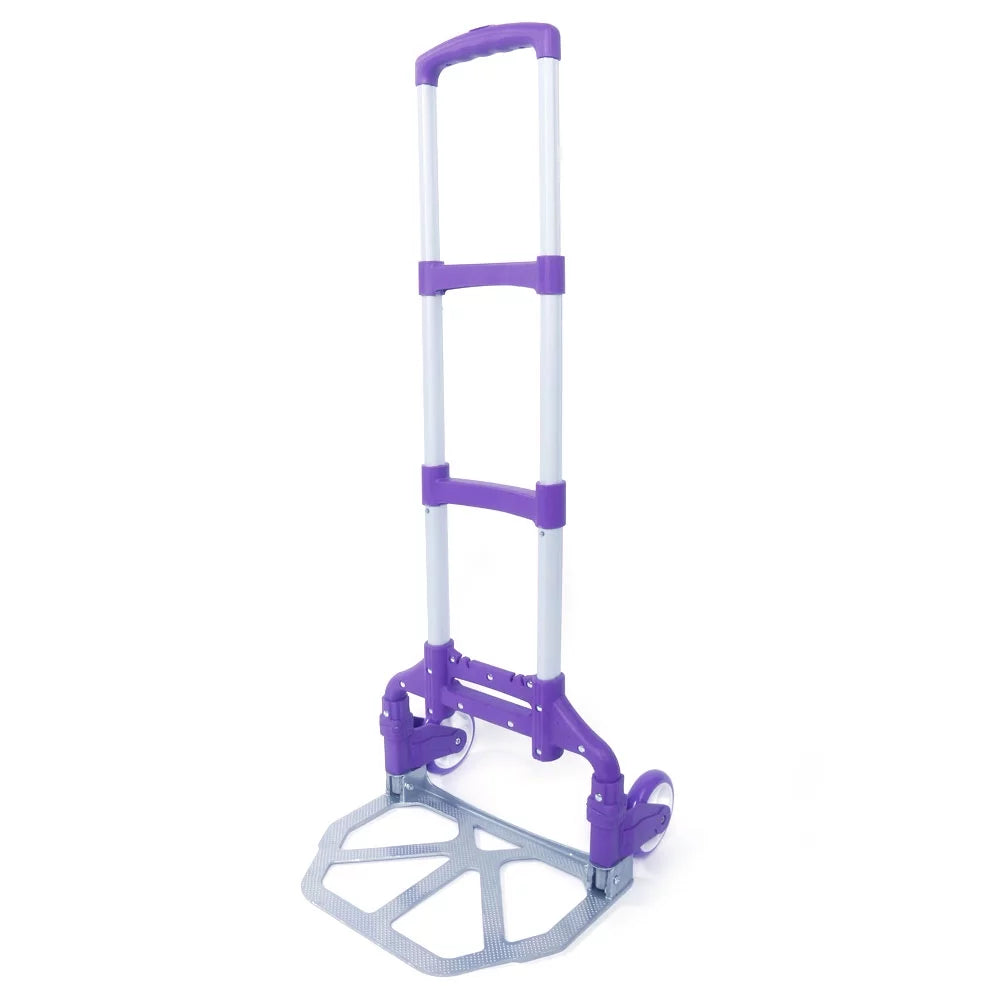 YeekTok Portable Aluminium Cart Folding Push Truck Hand Collapsible Trolley Luggage Purple