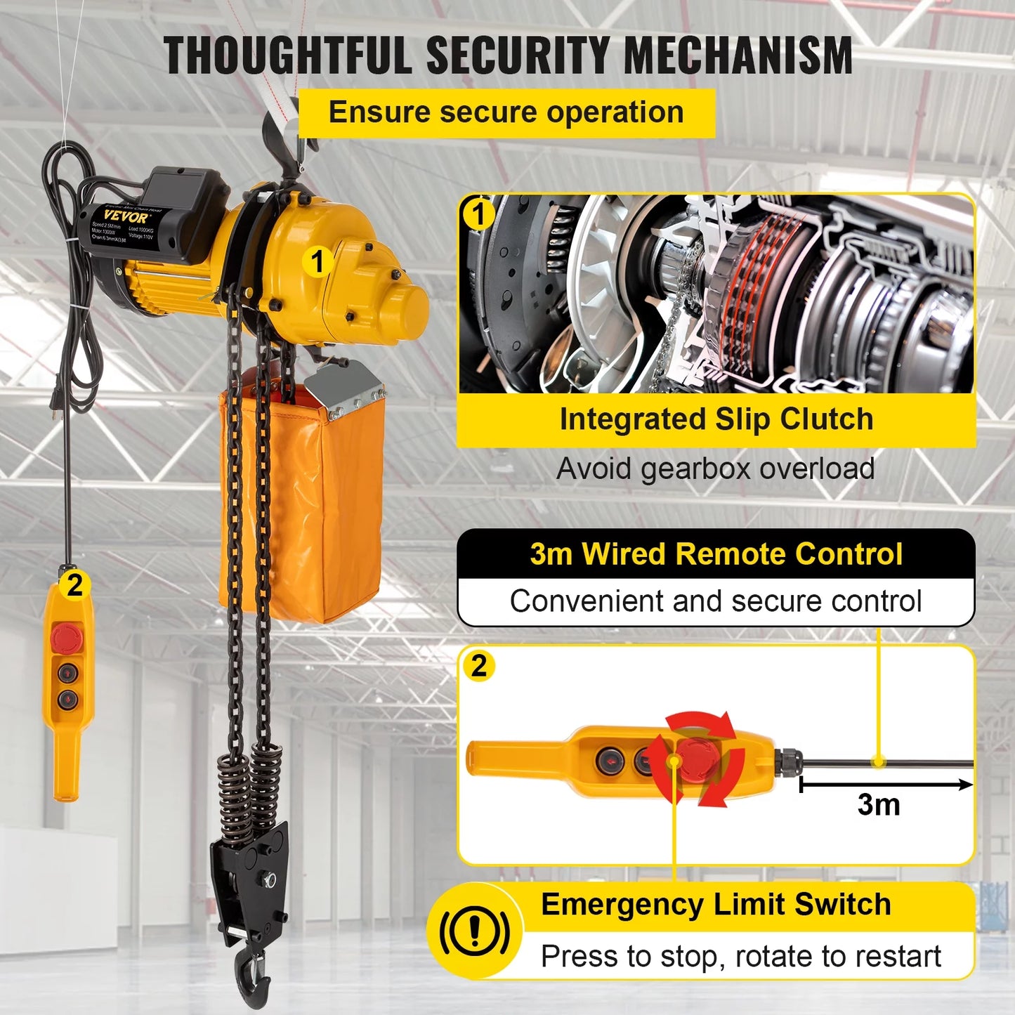 VEVOR Lift Electric Hoist, 2200 lbs Electric Winch w/ 10ft Wired Remote Control, 110V Overhead Crane Garage Ceiling Pulley Winch of 10ft Lift Height, Pre-owned In Factories, Warehouses, Construction