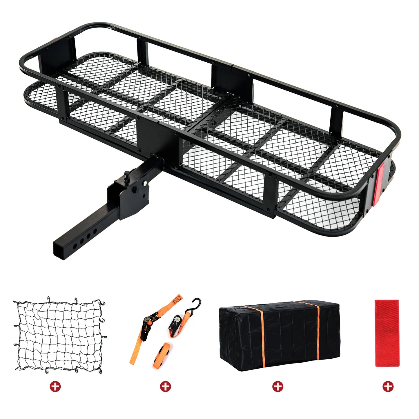 ADOFFUR Folding Hitch Cargo Carrier Mount 60"x21"x6" Luggage Basket Rack with Waterproof Cargo Bag and Net, Cargo Rack for SUV, Car, Truck - 550Lbs Capacity