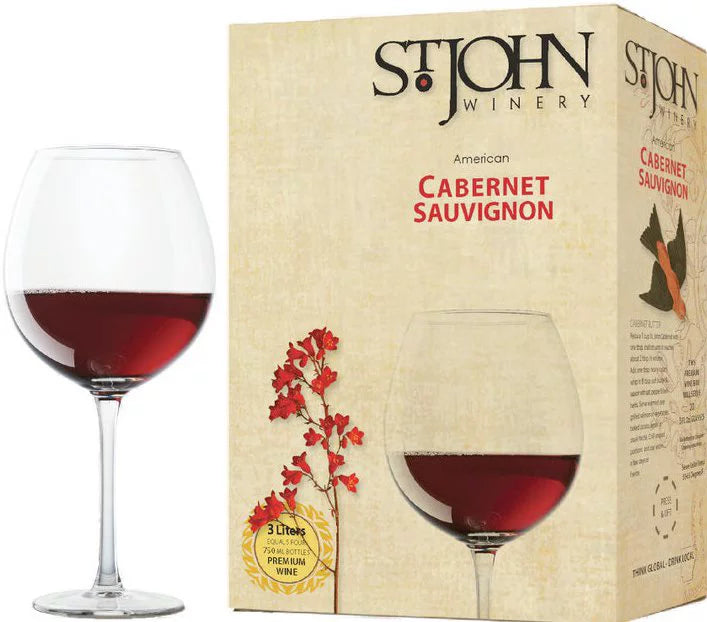 St. John Winery Cabernet Sauvignon Red Wine, Arkansas, 13.5% ABV, 3L Box -20 Servings-150ml Each