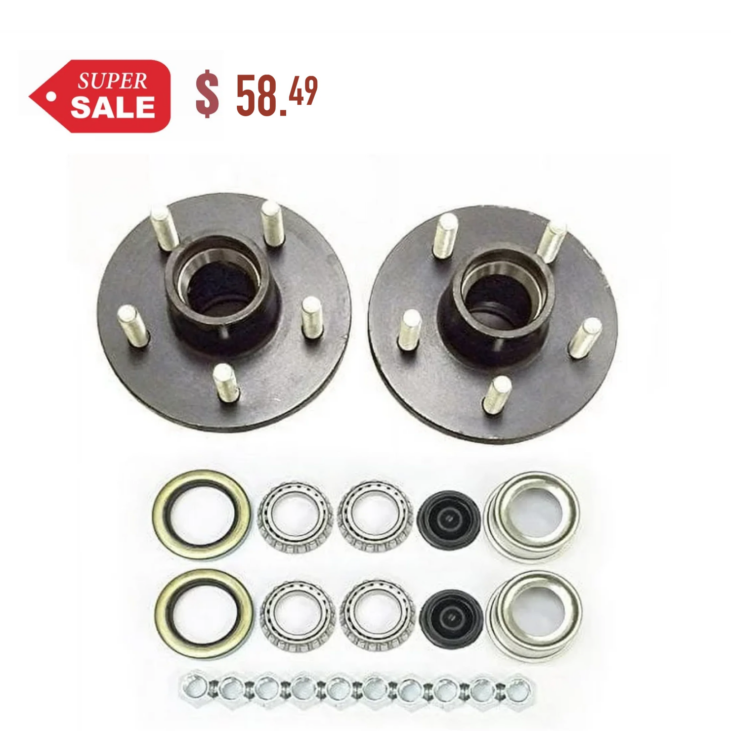 Set of 2 Trailer Idler Hub Kits 5 on 4.5 for 2000 lbs Axle 1-1/16" Bearings - 22016K