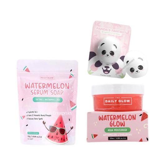 The Daily Glow Essentials Watermelon Serum Soap, Moisturizer & Panda Eye Balm