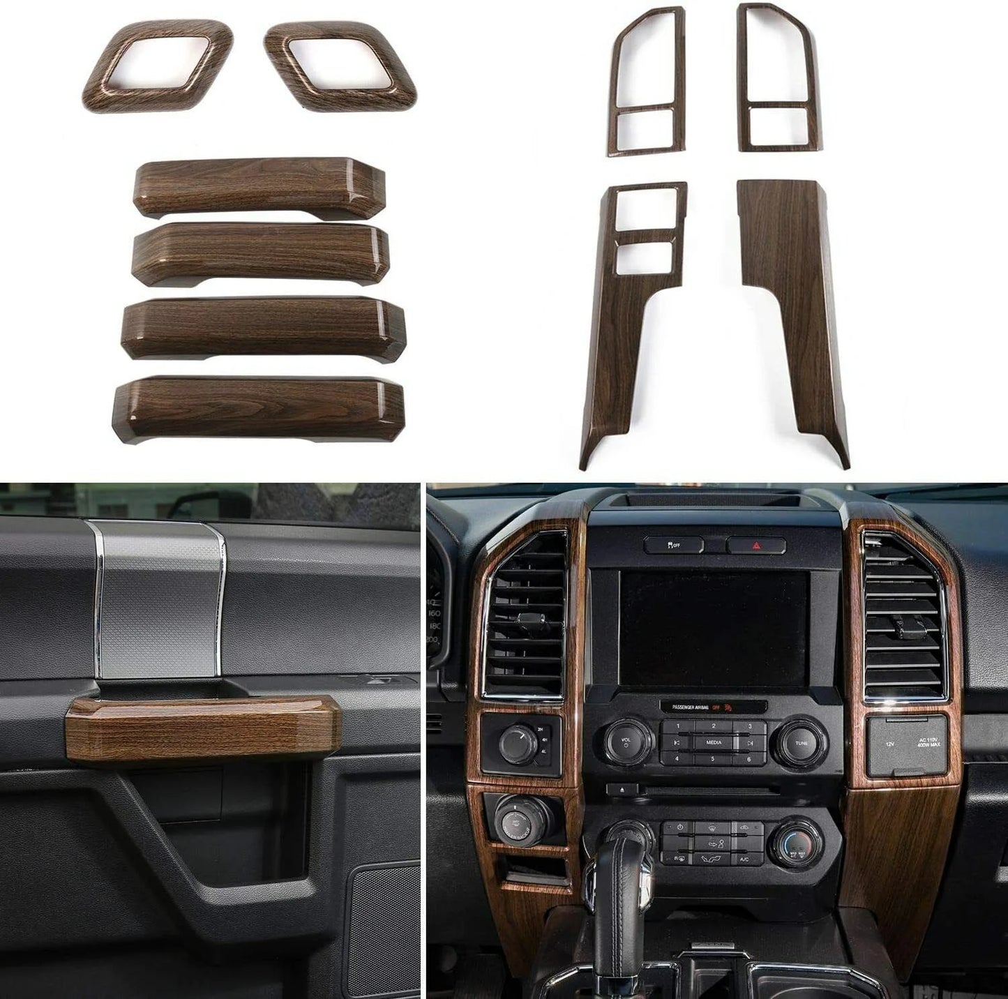 Teledu F150 + Wood Grain Interior Center Console Decoration Trim Cover Kit