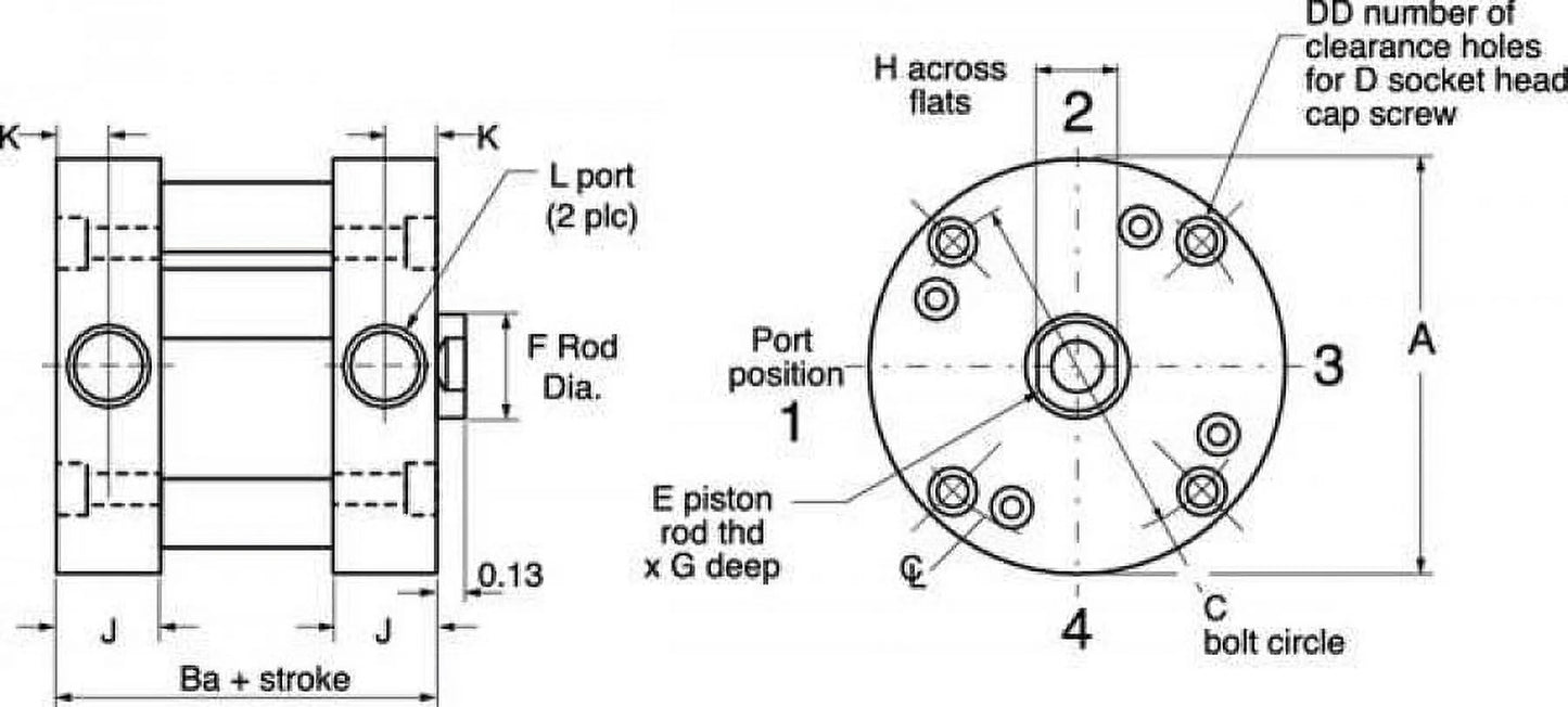 Speedaire Air Cylinder,2.455 In. L,Stainless Steel 5YCU5