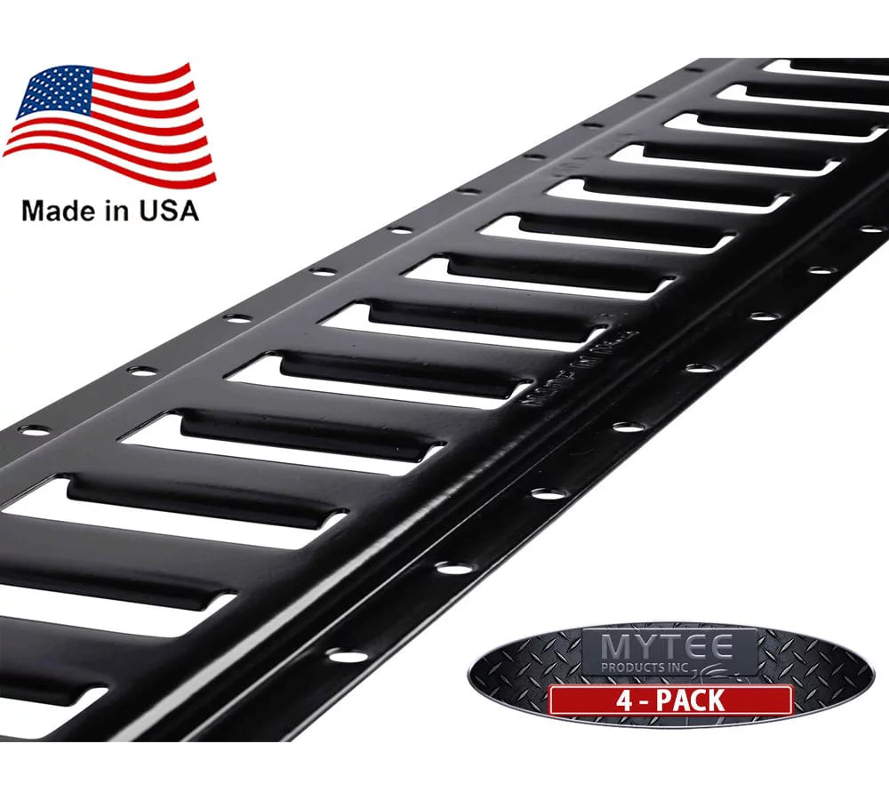 (4 Pack) 5 Ft Horizontal E Track Tie-Down Rail - Made in USA | Black Powder Coated, Bolt-On Tie Down Rail for Cargo on Pickups, Trucks, Trailers, Vans