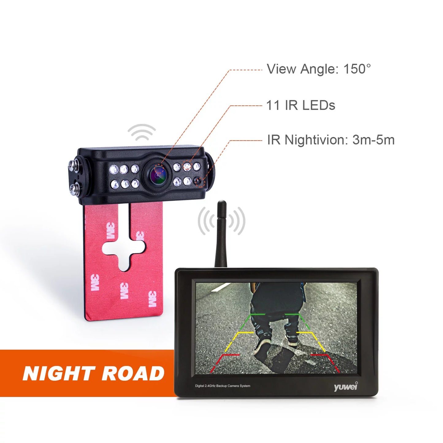 Yuwei 4.3" Digital Wireless Backup Camera and Monitor with Nightvision Rear View Camera for Trucks, SUV, and Universal Cars