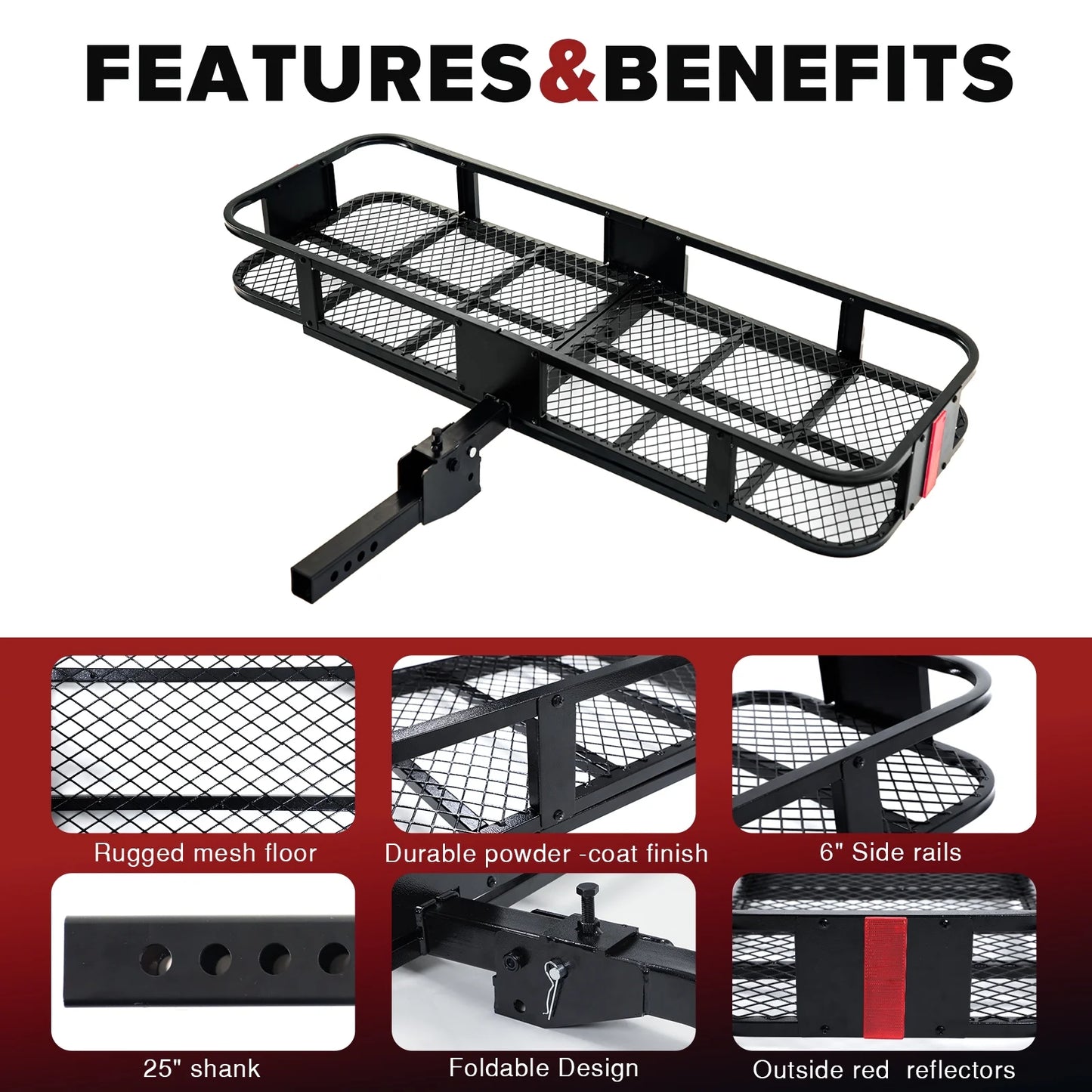 ADOFFUR Folding Hitch Cargo Carrier Mount 60"x21"x6" Luggage Basket Rack with Waterproof Cargo Bag and Net, Cargo Rack for SUV, Car, Truck - 550Lbs Capacity