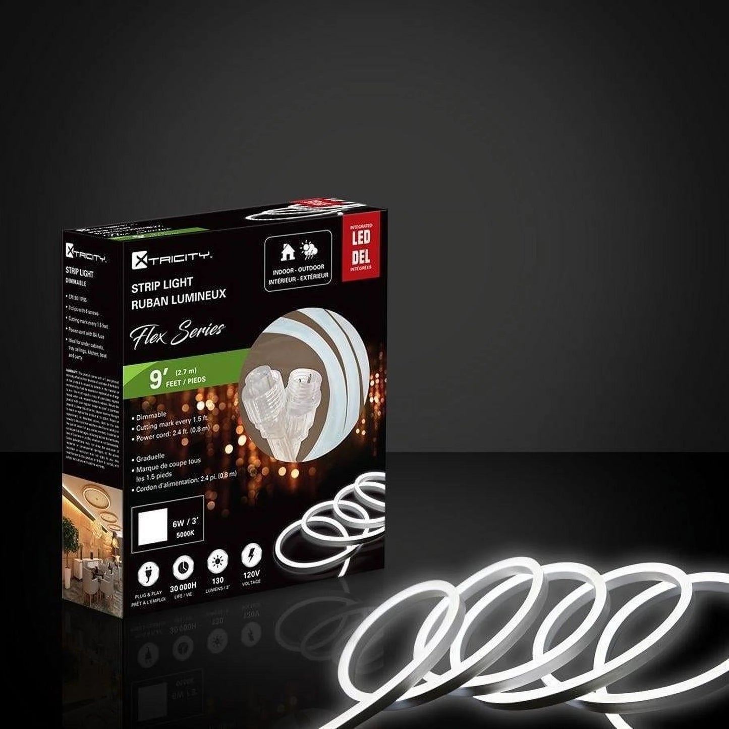 Xtricity Flexible Led Strip 9 feet/6w-3'/120v/White 5000k Indoor and Outdoor