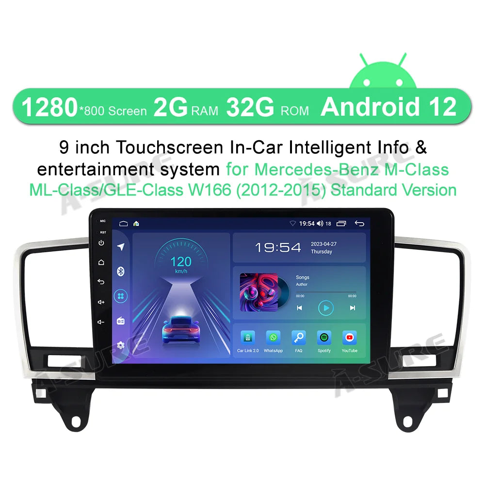 Android 12 2+32GB Car Stereo Radio For Mercedes-Benz ML GLE W166 GL X166 2012-2015 GPS Navi WiFi