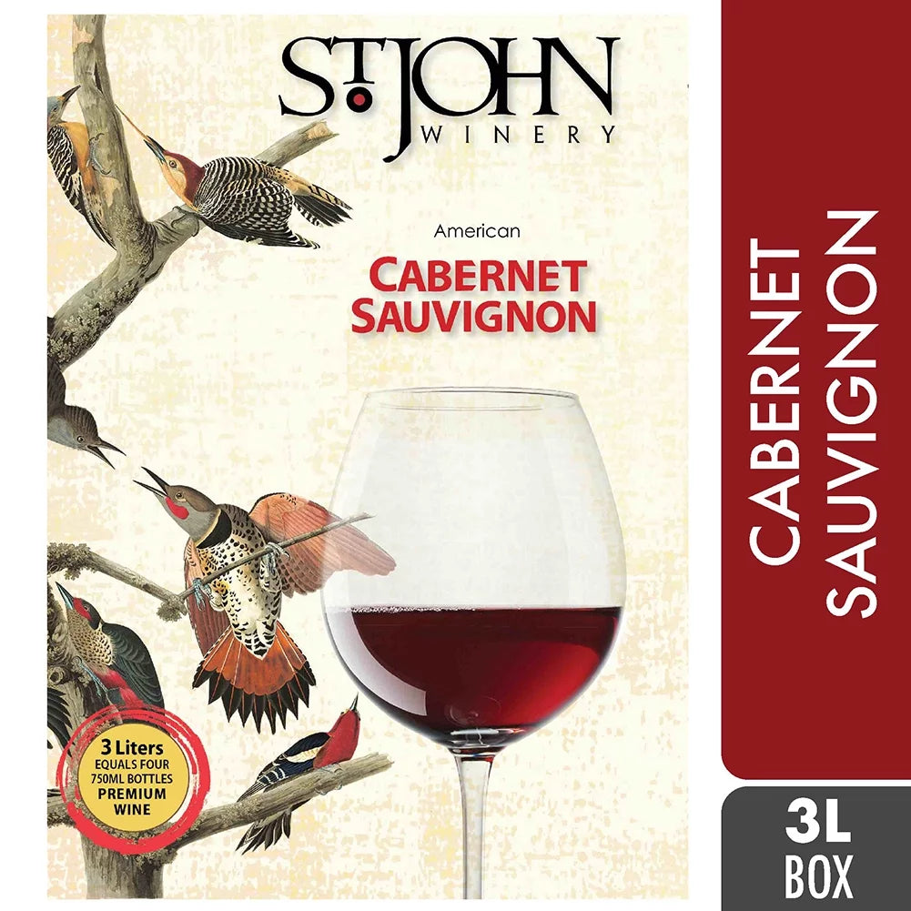 St. John Winery Cabernet Sauvignon Red Wine, Arkansas, 13.5% ABV, 3L Box -20 Servings-150ml Each