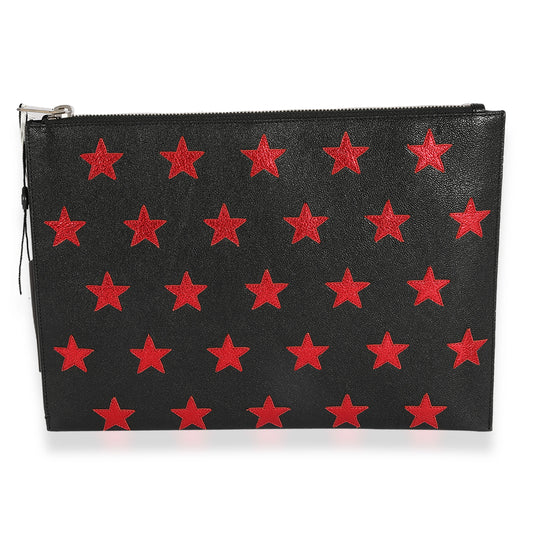 Saint Laurent Black & Red Leather Star Clutch Pre-Owned