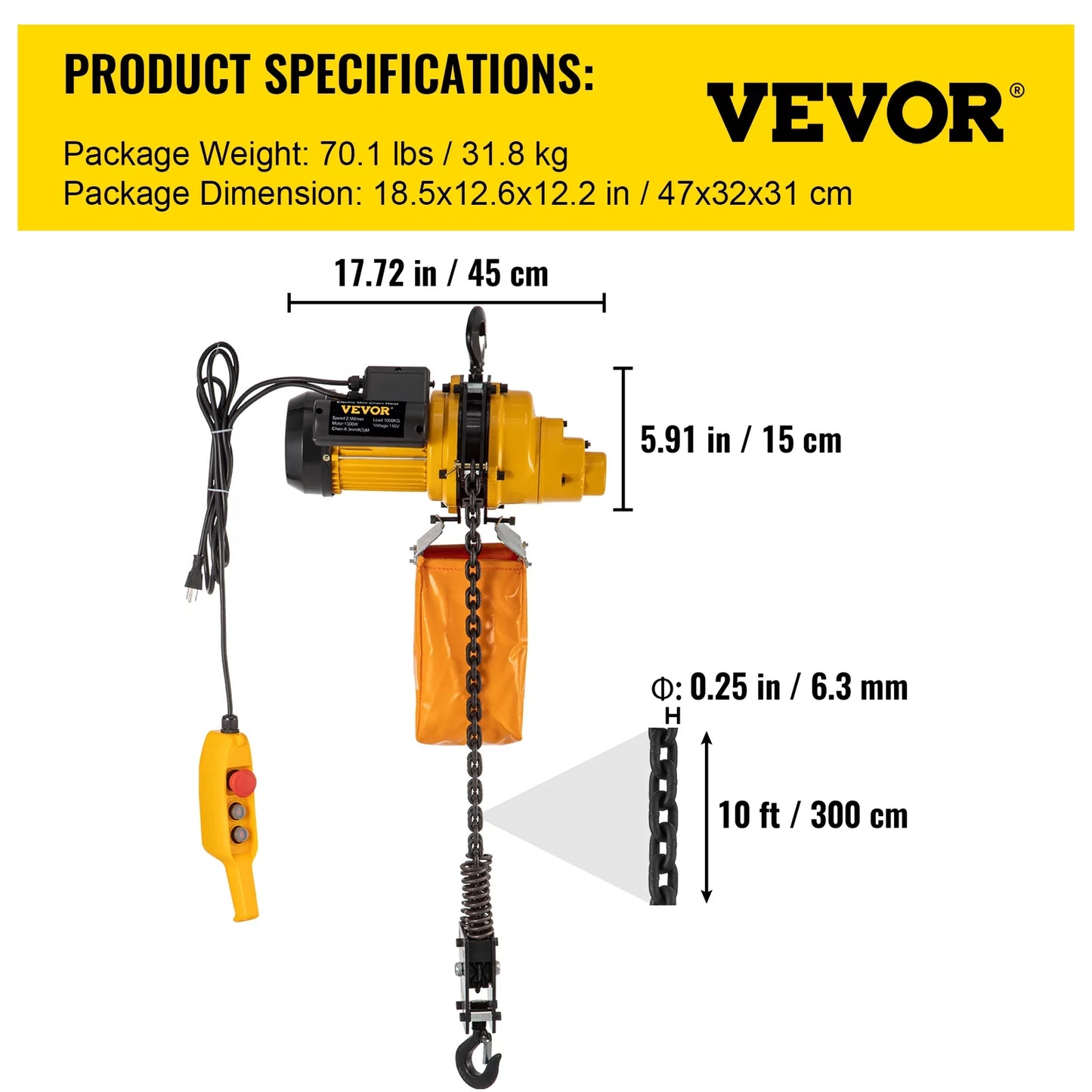 VEVOR Lift Electric Hoist, 2200 lbs Electric Winch w/ 10ft Wired Remote Control, 110V Overhead Crane Garage Ceiling Pulley Winch of 10ft Lift Height, Pre-owned In Factories, Warehouses, Construction