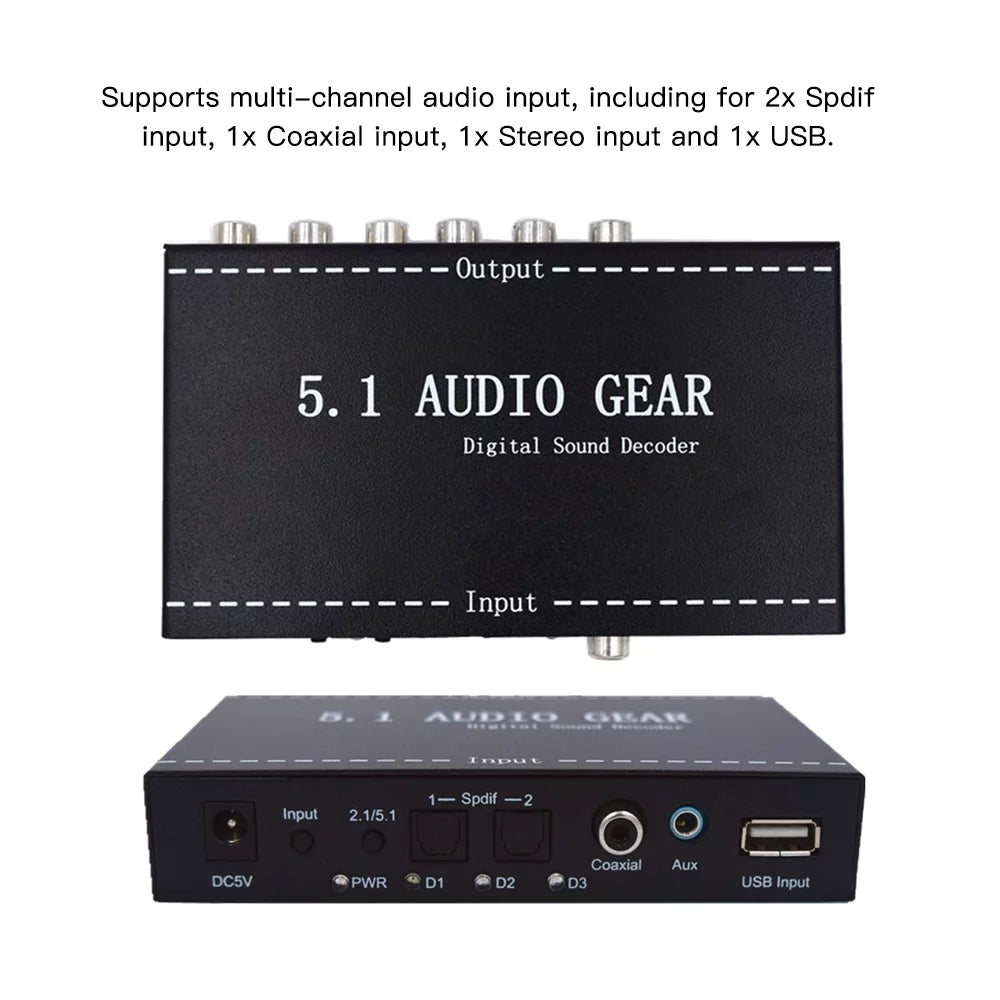 Walmeck NK-A6L 5.1 Audio Gear Digital Sound Decoder Audio Converter 3.5mm Audio Output Replacement for Dolby Digital AC-3 Plug