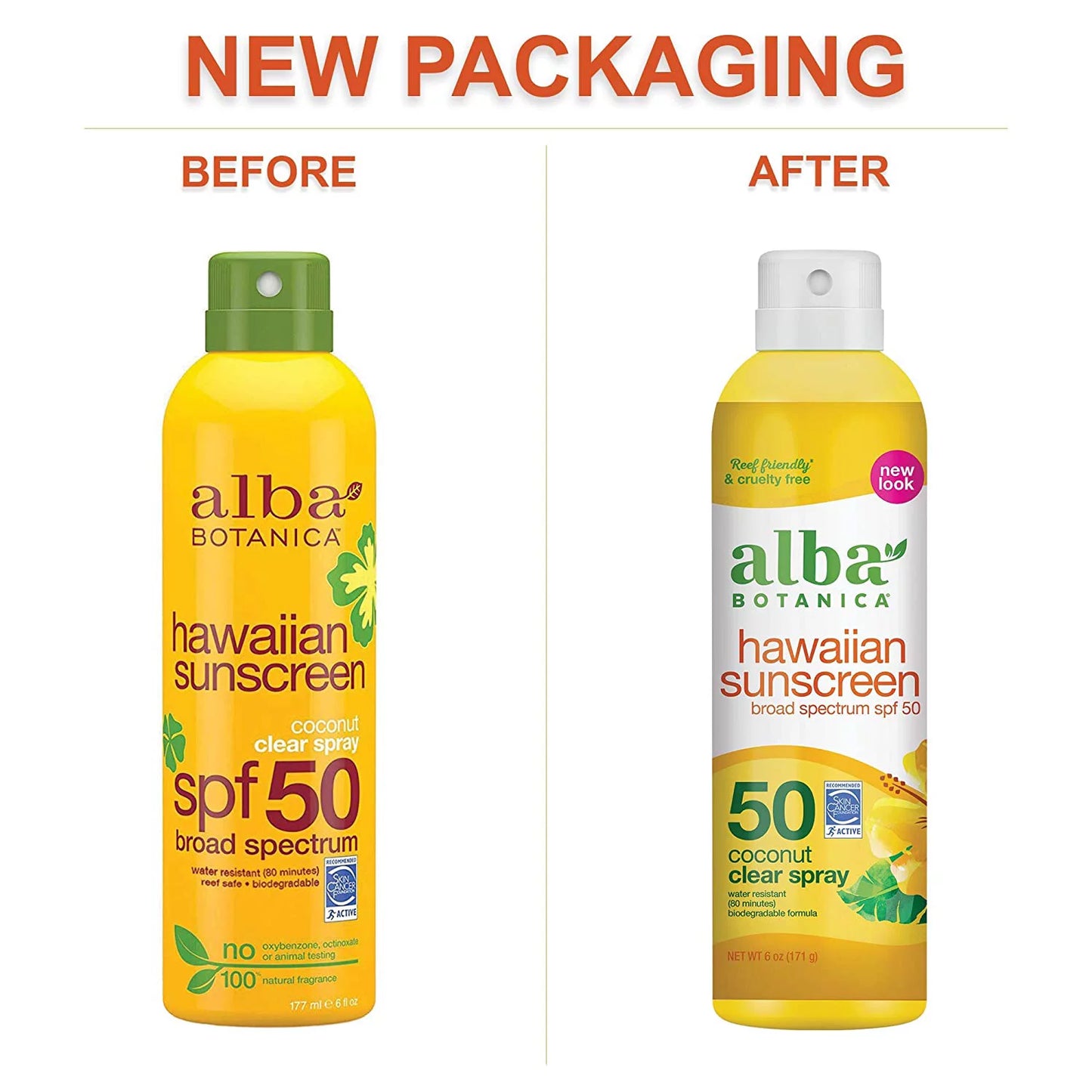 Alba Botanica Hawaiian Sunscreen Clear Spray, SPF 50, Nourishing Coconut, Clear, 8 Fl Oz (4pack).