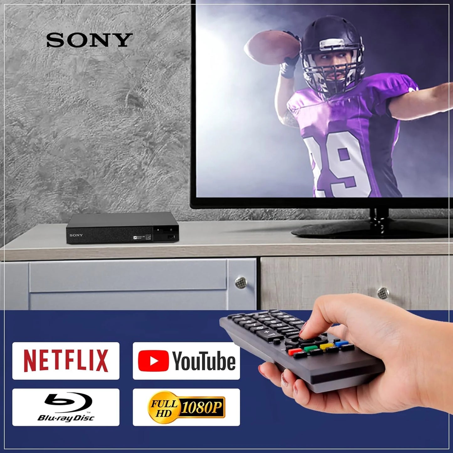 Sony BDP-S3700 Blu-Ray Disc Player with Built-in Wi-Fi - Netflix, You Tube + Remote Control + NeeGo High-Speed HDMI Cable W/Ethernet NeeGo Lens Cleaner