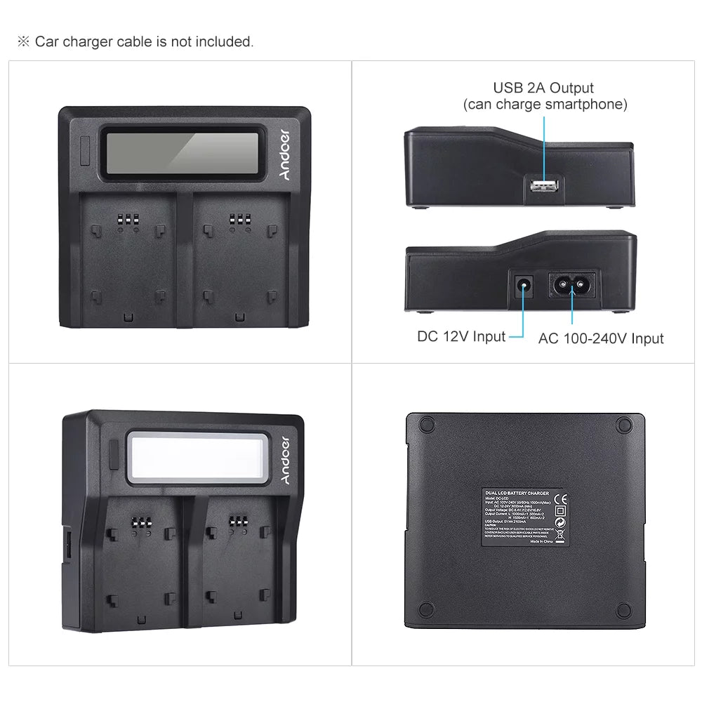 Andoer NP-FZ100 Dual Channel LCD Camera Battery Replacement for Sony A7III A9 A7RIII A7SIII