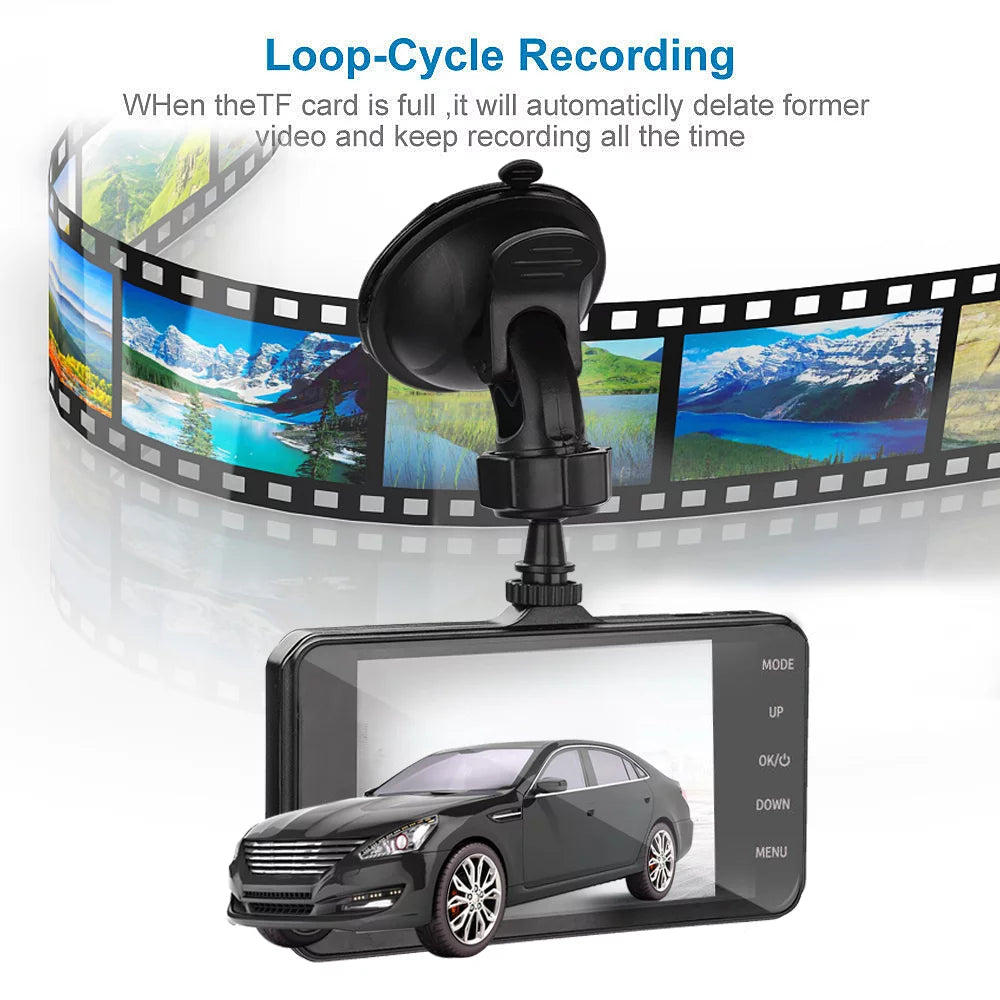 Xhy Touch Screen Car Dash Cam 4" 1080P HD Dual Lens DVR Front and Rear Video Camera Driving Recorder G-Sensor, Motion Detection and Parking Monitoring