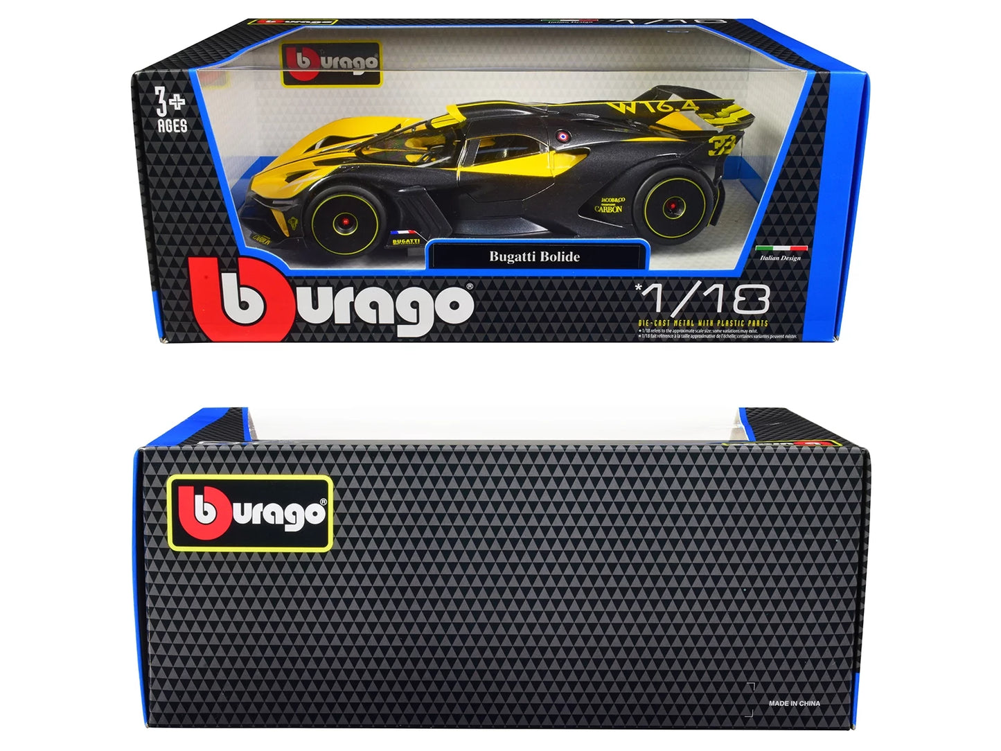 Bburago 11047y Bugatti Bolide Yellow & Carbon Gray 1-18 Diecast Model Car