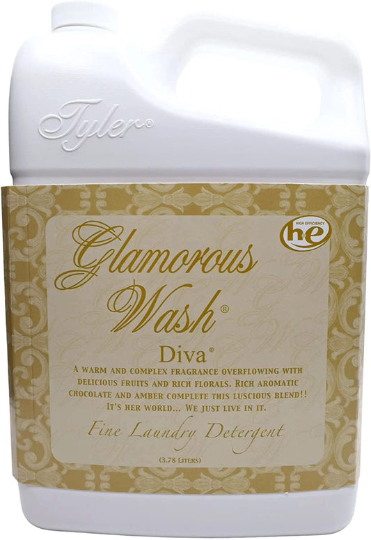 Tyler Candle Company Glamorous Wash Diva Fine Laundry Liquid Detergent - Liquid Laundry Detergent Designed for Clothing - Hand and Machine Washable - 3.78L 1Gal Container