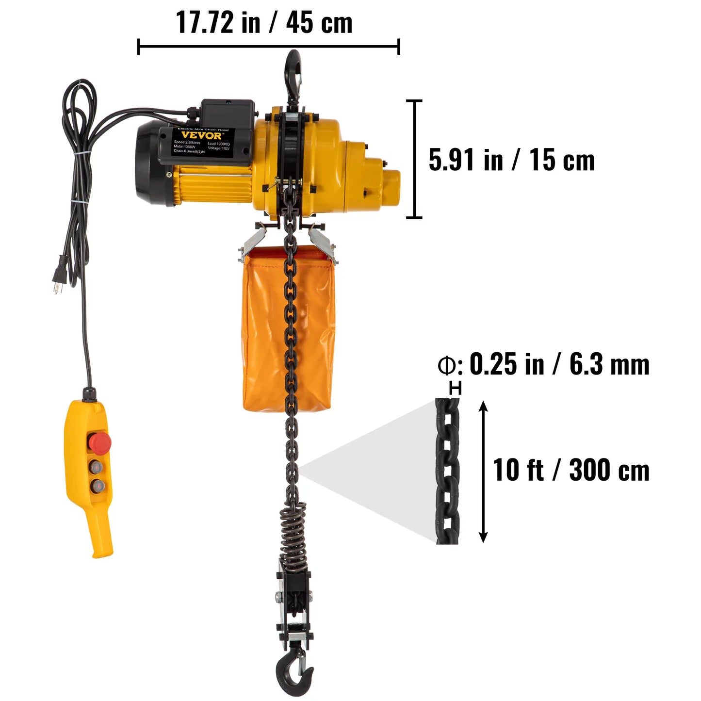 VEVOR Lift Electric Hoist, 2200 lbs Electric Winch w/ 10ft Wired Remote Control, 110V Overhead Crane Garage Ceiling Pulley Winch of 10ft Lift Height, Pre-owned In Factories, Warehouses, Construction