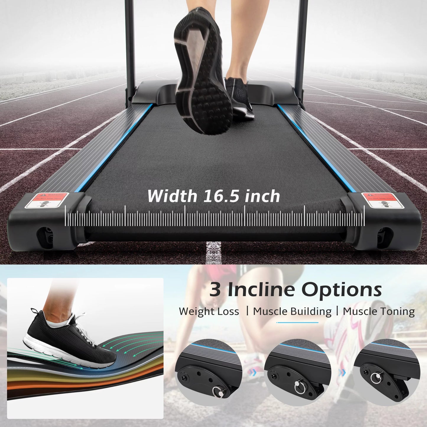 aixvx Electric Motorized Treadmill with Audio Speakers, Max. 10 MPH and Incline for Home Gym