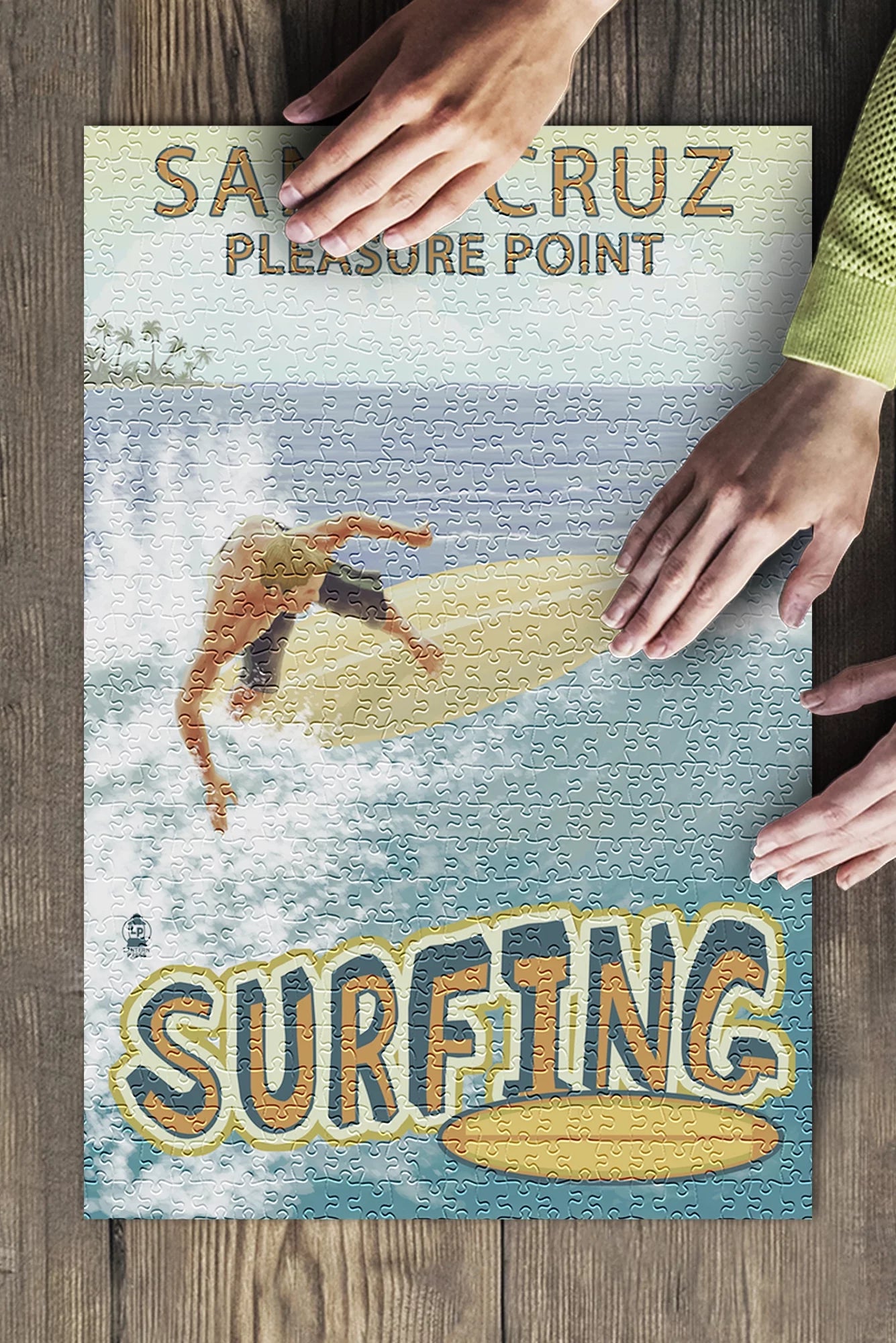 Santa Cruz, California, Pleasure Point Surfer Scene (19x27 inches, Premium 500 Piece Jigsaw Puzzle for Adults and Family, Made in USA)