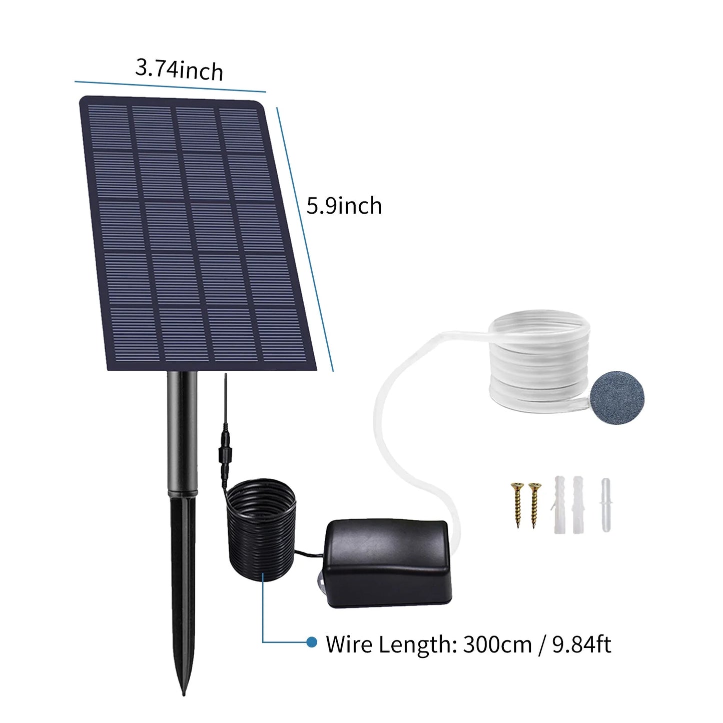 Uteam 2W Plug-in Aerator Air Pump Solar Powered for Aquarium Fish Tank with Pipe Bubble Stones Ideal for Garden Pond Pool