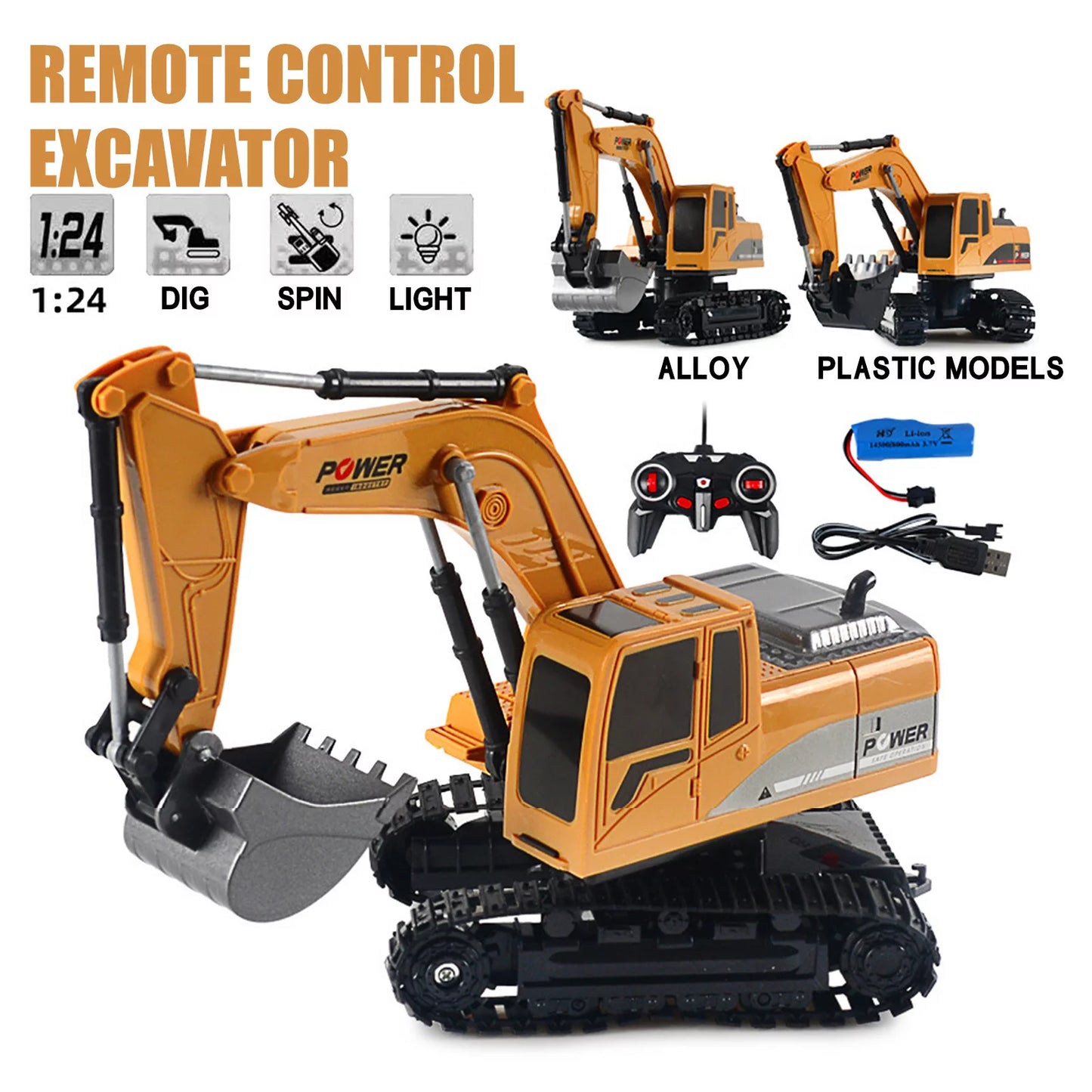 YHAIOGS RC Trucks Mini RC ExcavaTOr 1:24 Alloy Plastic Engineering Car Christmas Electri