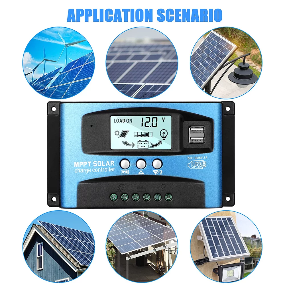 30A MPPT Solar Charger Controller, Solar Panel Regulator Charge Controller, High Charging Efficiency, Dual USB, MCU Control, Build-in Timer(Blue)