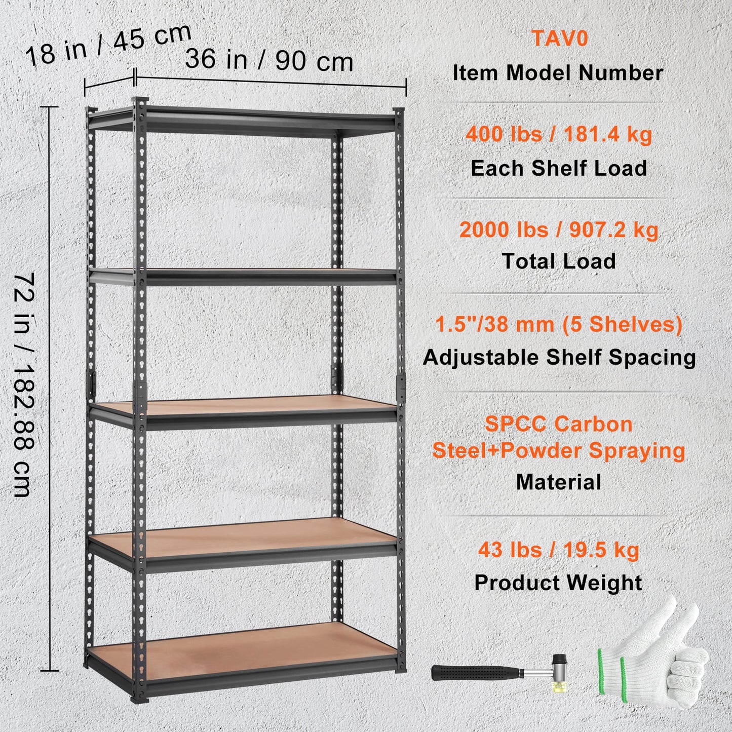 BENTISM Storage Shelving Unit Garage Storage Rack 5-Tier Adjustable 2000 lbs Load