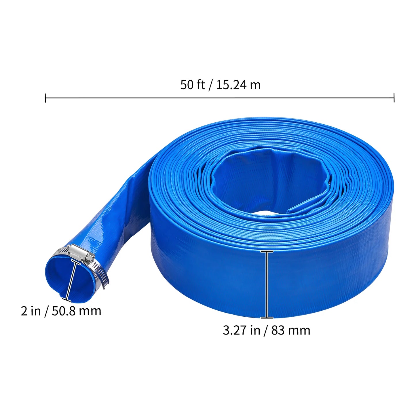 BENTISM Swimming Pool Filter Backwash Hose with Clamps 2'' x 50' Premium PVC Lay Flat Discharge Hose Blue Weather and Chemical Resistant