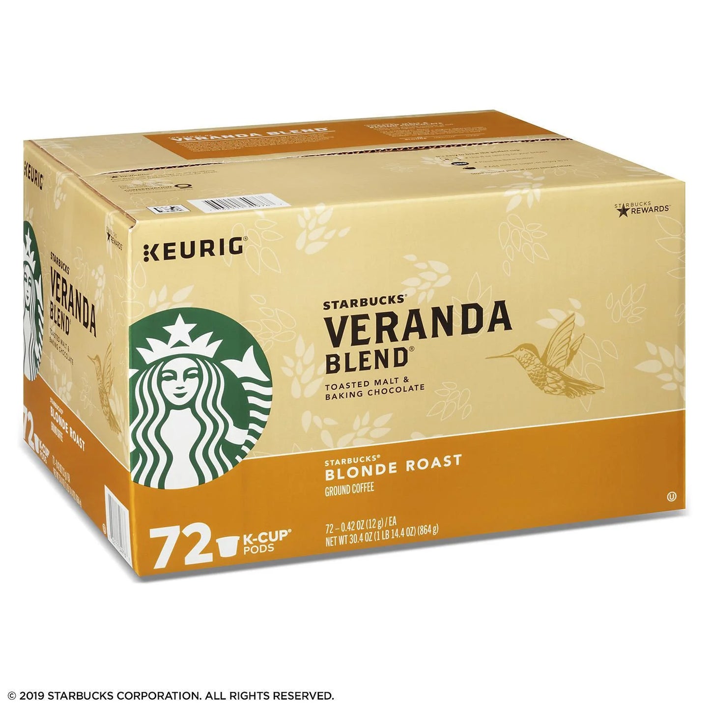 Starbucks Veranda Blend Ground Coffee, Blonde Roast (72 K-Cups)