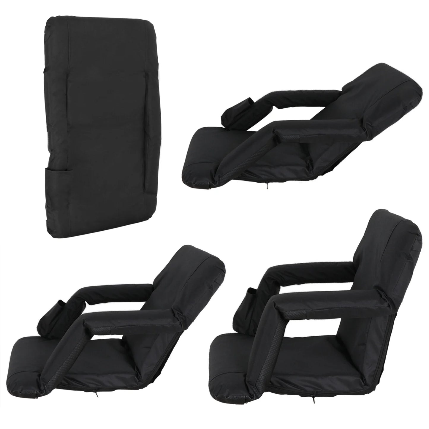 ZenSports 2PCS Portable Stadium Seat Chair for Bleacher 6 Reclining Positions Black