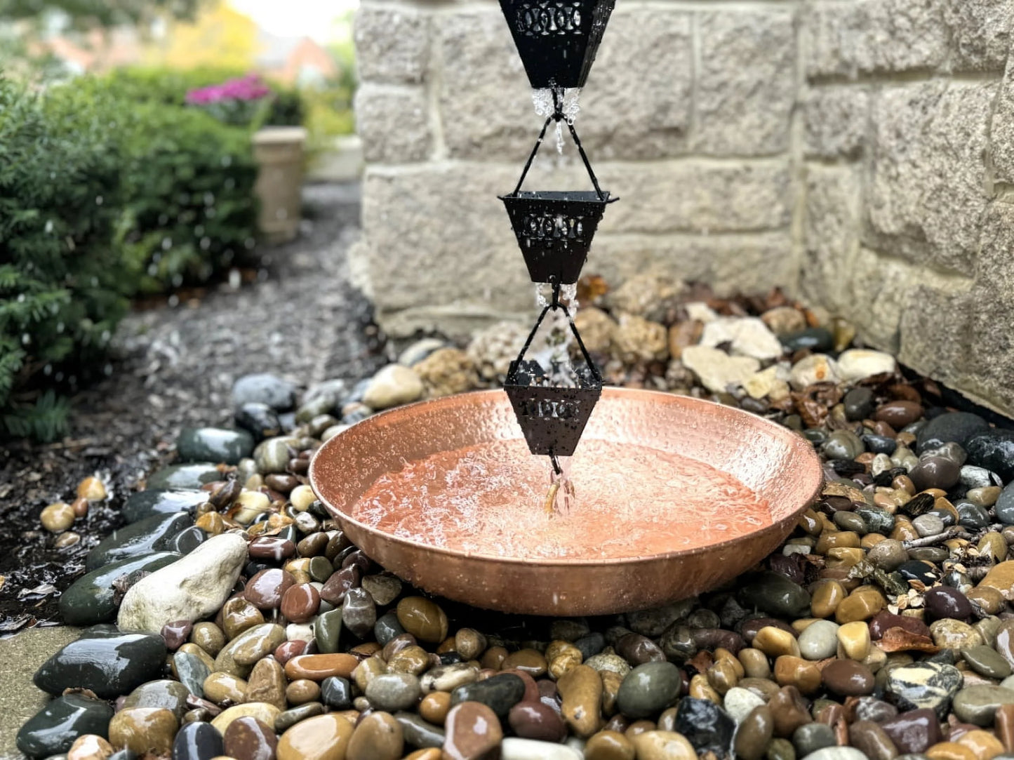 U-nitt Rain Chains 16" Anchoring Catch Basin/Receptacle/Bowl/Dish/Anchor, Pure Copper, Hammered, Metal, for Roof Gutter Rain Chain Installation, A Decorative Fountain Dish, A Bird Bath/Birdbath, 976