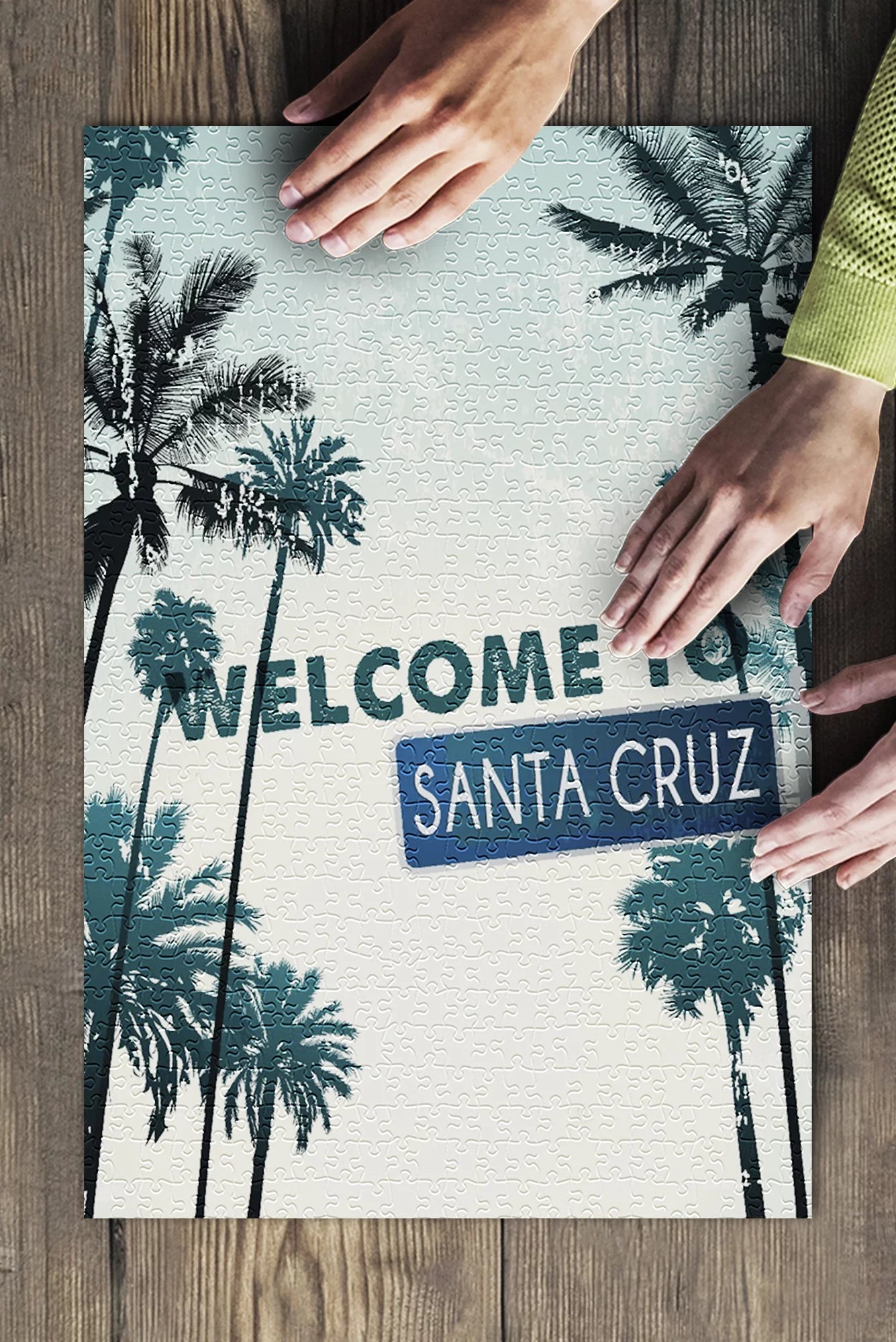 Santa Cruz, California, Street Sign and Palms (19x27 inches, Premium 500 Piece Jigsaw Puzzle for Adults and Family, Made in USA)