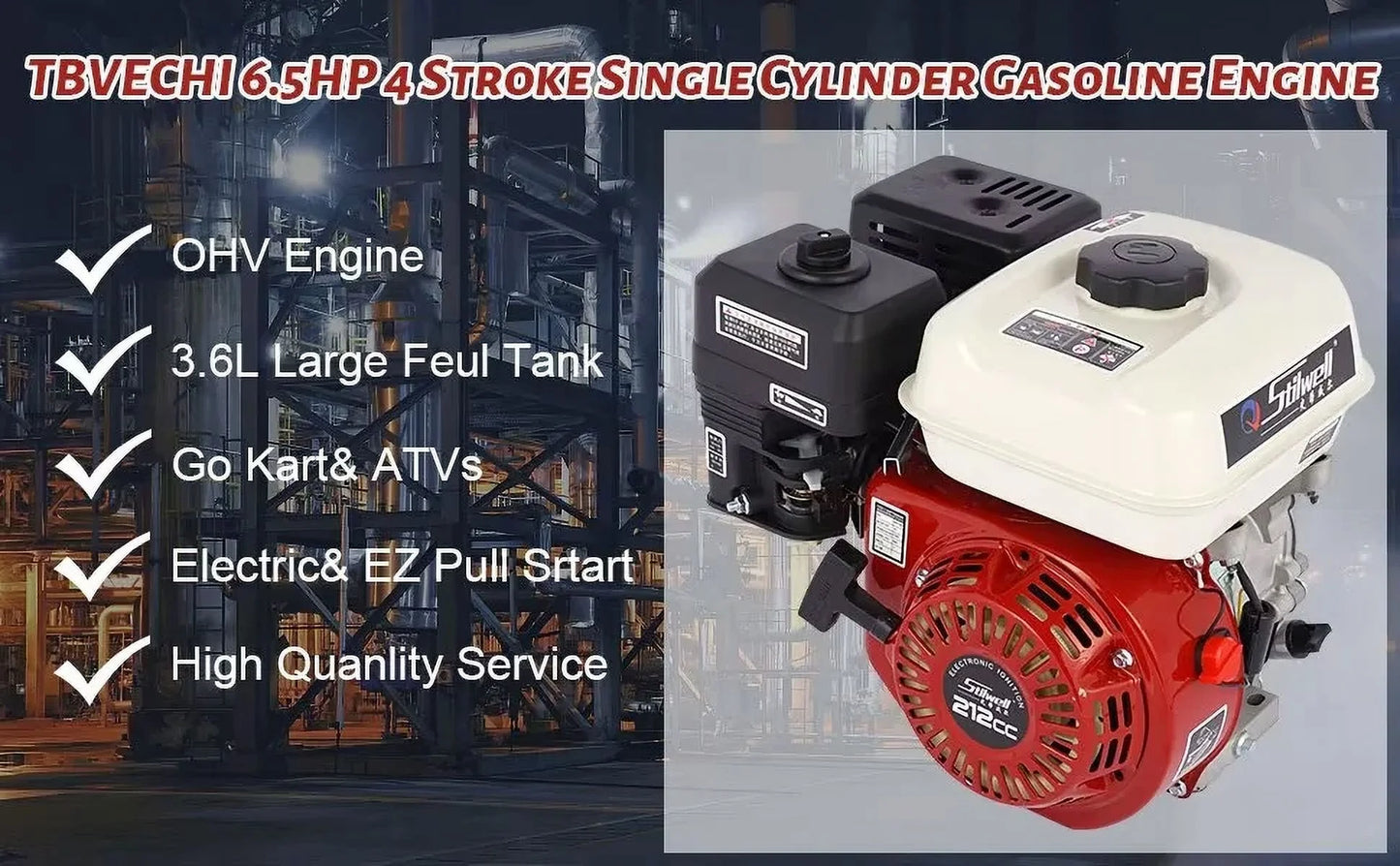 TFCFL 4 Stroke 6.5HP Single Cylinder Gas Engine 160cc Air Cooled For Honda GX160 OHV