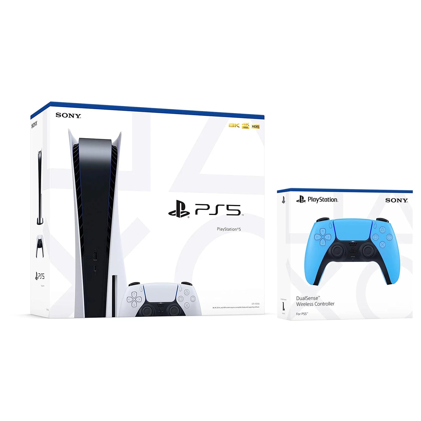 Sony Playstation 5 Disc Version (Sony PS5 Disc) with Extra Starlight Blue Controller and Black PULSE 3D Headset Bundle