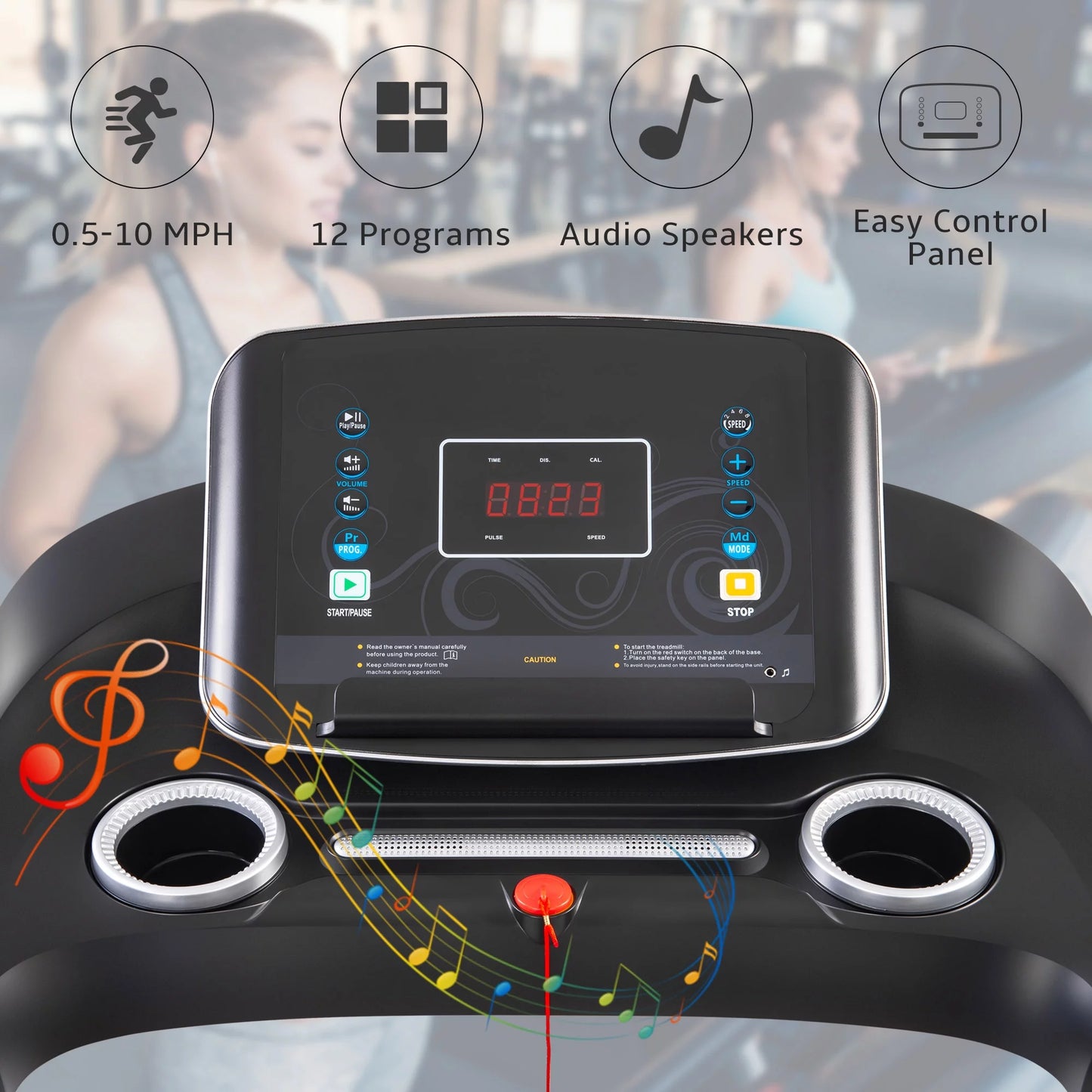 aixvx Electric Motorized Treadmill with Audio Speakers, Max. 10 MPH and Incline for Home Gym