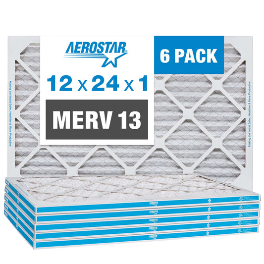 12x24x1 AC and Furnace Air Filter by Aerostar - MERV 13, Box of 6