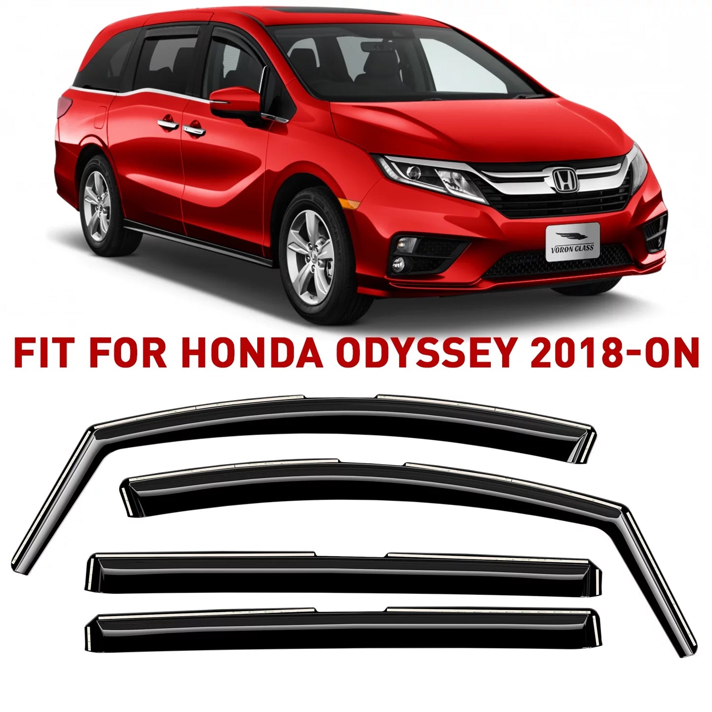 Voron Glass in-Channel Extra Durable Rain Guards for Honda Odyssey 2018-2024, Window Deflectors, Vent Window Visors, 4 Pieces - 200262